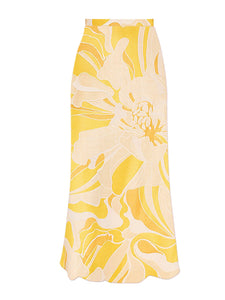 Yellow V Neck Flower One Piece With Bathing Suit Warp Skirt