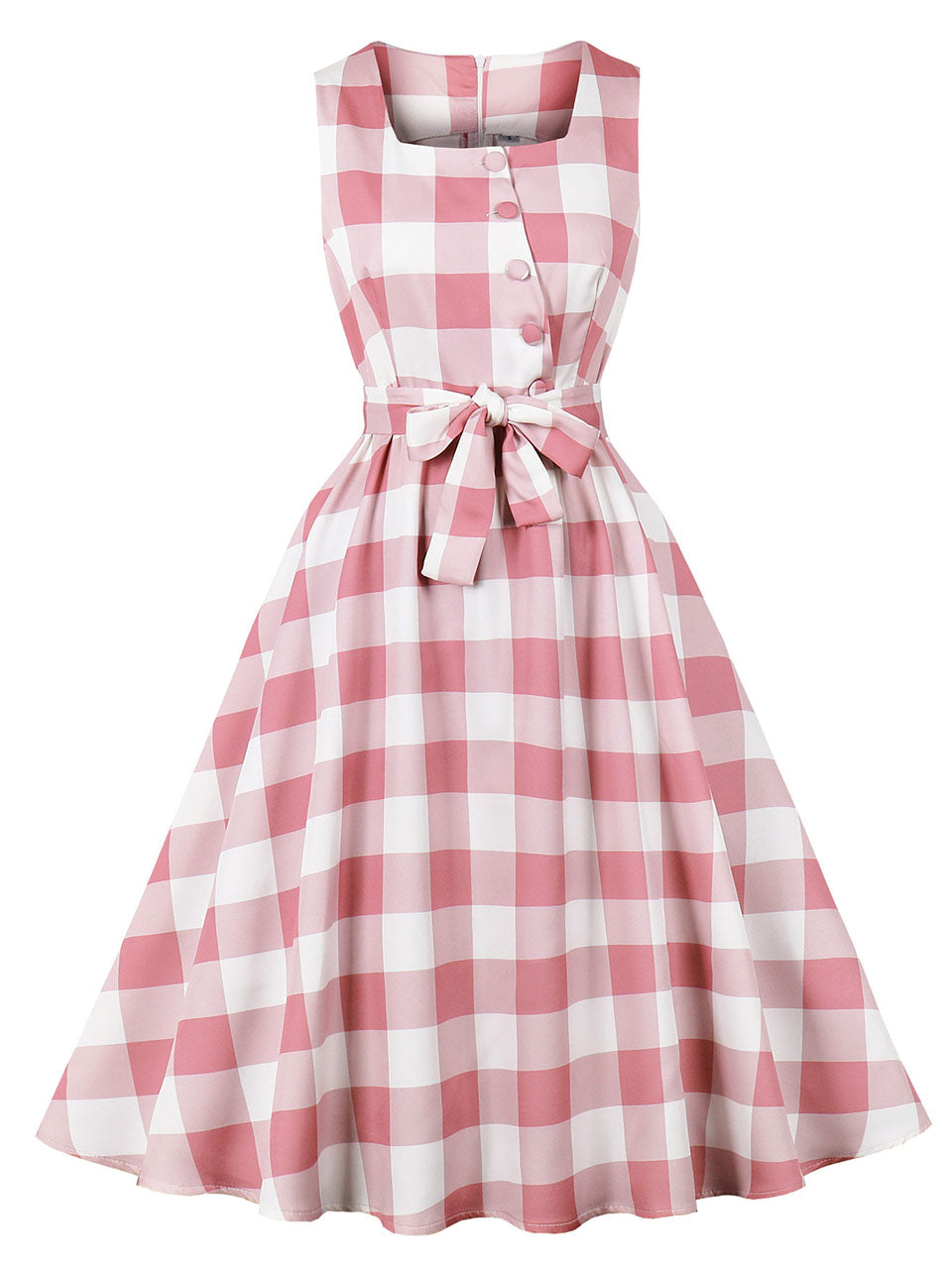 Barbie Pink And White Plaid Square Neck 1950s Swing Dress
