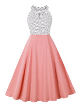 Load image into Gallery viewer, Blue Sweat Heart Halter Sleeveless Polka Dots 1950s Vintage Swing Dress