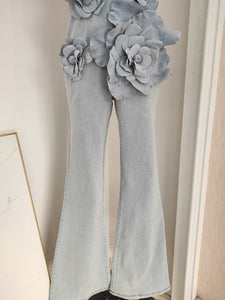 Bandeau Floral Denim Vintage Jumpsuit