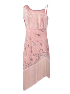 Pink Sweet Gatsby Glitter Fringe 1920s Flapper Dress