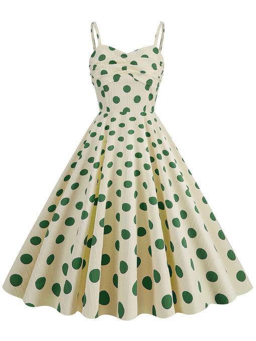 Green Polka Dots Vintage Strap Backless 1950S Vintage Dress