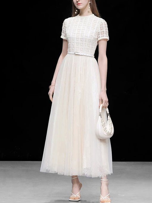 White Luxury Embroidered Lace Maxi Dress