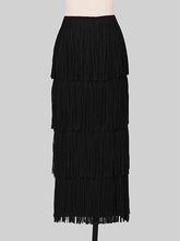 Load image into Gallery viewer, 2PS Black Ruffles Retro Short Sleeve T Shirt With Fringe Skirt Suits