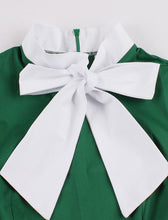 Load image into Gallery viewer, Christmas Green Bow Collar 1950S Cotton Swing Dress
