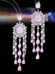 Luxury Solar Zircon Tassel Artifact Earrings