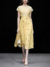 Load image into Gallery viewer, 2PS Yellow 1950S Vintage Classic Coat And Spaghetti Strap Polka Dots Dress Suit