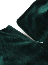 Load image into Gallery viewer, Dark Green V Neck Short Sleeve Velvet Vintage Swing Dress