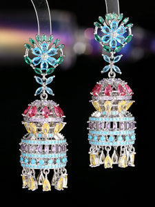Luxury Colored Zircon Inlaid with Three-dimensional Water Drops Campanula Flower Earrings