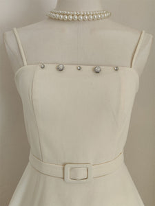 Apricot Embroidered Spaghetti Strap Vintage Dress