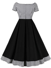 Load image into Gallery viewer, Black Plaid Off Shoulder Short Sleeve 1950S Vintage Dress