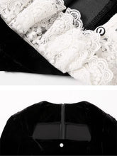 Load image into Gallery viewer, Black Square Neck Ruffle Velvet Fishtail Lace Vintage Dress