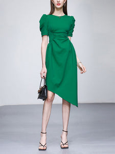 Emerald Green Crew Neck Irregular Hem 1960S Vintage Dress