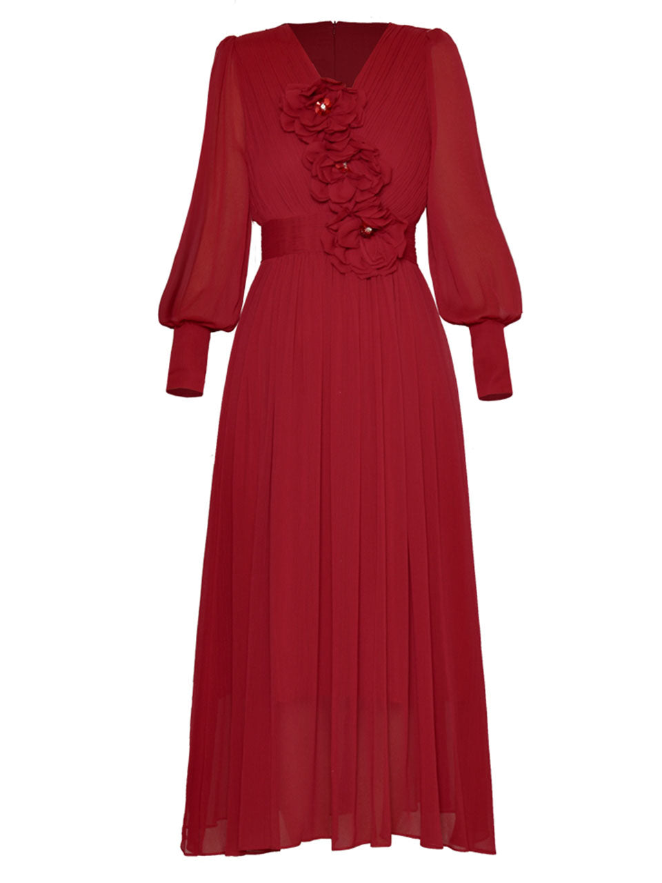 fitted lace wedding dress Red Lantern Flowers Long Sleeve Romantic Chiffon Dress, Red / L