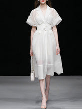 Load image into Gallery viewer, White Lapel Trench 1950S Vintage Organza Dress