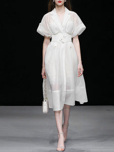 White Lapel Trench 1950S Vintage Organza Dress