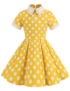 Kids Little Girls' Dress Polka Dots Peter Pan Collar 1950S Dress With Pockets