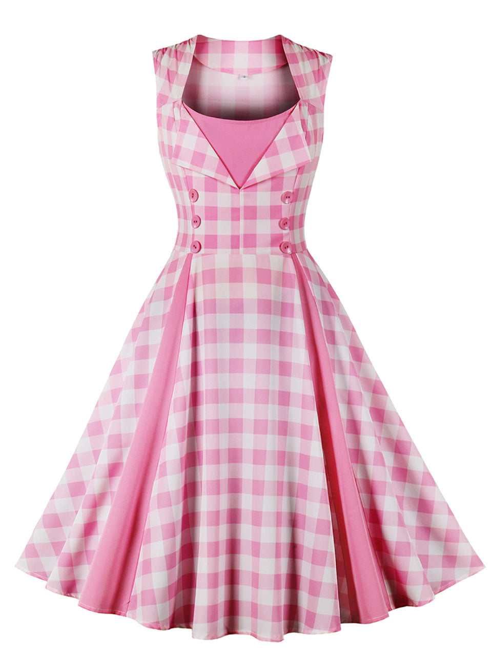 Pink And White Plaid Sleeveless Bow Barbie 50S Vintage Dress