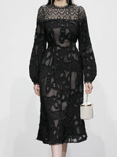 Load image into Gallery viewer, Black Semi Sheer Lace Long Sleeve 1950S Vintage Dress