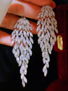 Luxurious Multi-layered Leaf Rhinestone Tassel Long Earrings