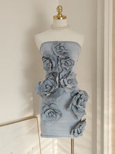 Load image into Gallery viewer, Bandeau Floral Denim Vintage Mini Dress