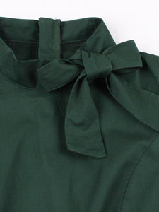 Dark Green Bow Collar Short Sleeve 1950S Vintage Dress
