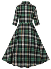 Load image into Gallery viewer, 1950S Green Turndown Collar Plaid Short Sleeve Vintage Dress With Pockets