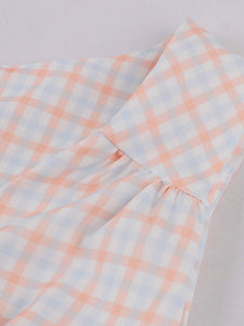 Blue Plaid V Neck 1950s Swing Dress