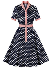 Load image into Gallery viewer, 1950S Turndown Collar Polka Dots Short Sleeve Vintage Dress