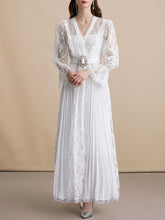 Load image into Gallery viewer, White V Neck Long Sleeve Classic 1950S Vintage Lace Dress