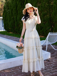 White Bohemian Off The Shoulder Ruffled Tassel High Waist Boho Maxi Dress