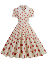 Load image into Gallery viewer, Green Polka Dots Johnny Collar Short Sleeve Swing Vintage 1950S Party Dress