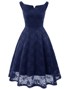 Solid Color Lace Cap Sleeve 50s Party Swing Dress