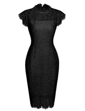 Load image into Gallery viewer, Solid Color Lace High Collar 1960S Bodycon Dress