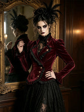Load image into Gallery viewer, Victorian Gothic Burgundy Velvet Jacket &amp; Black Lace Dress Set - 2-Piece Vintage Outfit
