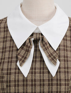 Big BowKnot Brown Plaid 3/4 Sleeve 1950S Vintage Dress Inspired By Mrs. Maisel