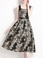 Load image into Gallery viewer, Black Luxury Flower Print Sleeveless High Waist Swing Vintage Dress With Pockets