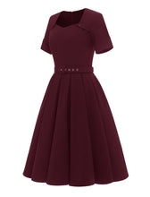 Load image into Gallery viewer, Solid Color Square Collar Short Sleeve 50s Party Swing Dress