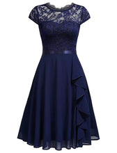 Load image into Gallery viewer, Solid Color Lace Cap Sleeve 50s Party Chiffon Swing Dress