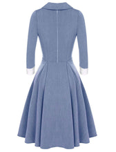 Load image into Gallery viewer, Denim Blue Turn Down Collar 1950S Vintage Swing Dress
