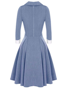 Denim Blue Turn Down Collar 1950S Vintage Swing Dress