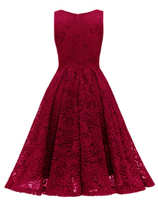Solid Color Lace Sleeveless V Neck 50s Party Swing Dress