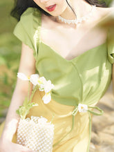 Load image into Gallery viewer, Yellow V Neck Puff Sleeve 1950S Vintage Dress