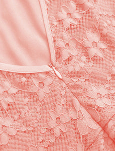 Pink Autumn Lace V Neck Irregular Hem 50s Party Dress