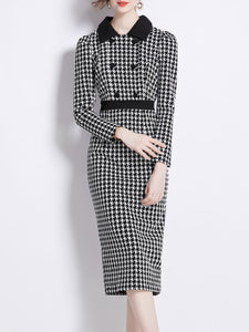 Black and White Houndstooth Peter Pan Collar Vintage Bodycon Dress