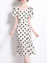 Load image into Gallery viewer, Black Polka Dots Vintage Puff Sleeves Bodycon Dress