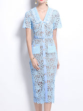 Load image into Gallery viewer, White Lace V Neck Short Sleeve Bodycon Dress