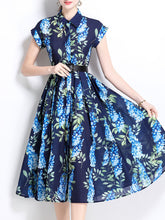 Load image into Gallery viewer, 1940S Classic Shirt Collar Vintage Print Cap Sleeve Cotton Dress