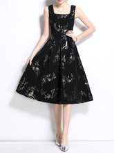 Load image into Gallery viewer, Black Luxury Flower Print Sleeveless High Waist Swing Vintage Dress With Pockets