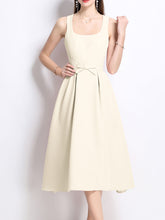 Load image into Gallery viewer, Pink Satin U Neck Sleeveless Bow 1950S Vintage Sweet Party Dress